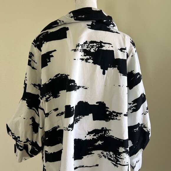 Anthropologie Hazel Coat Womens Black/White Abstract Lagenlook Artsy SZL Relaxed - Picture 2 of 8